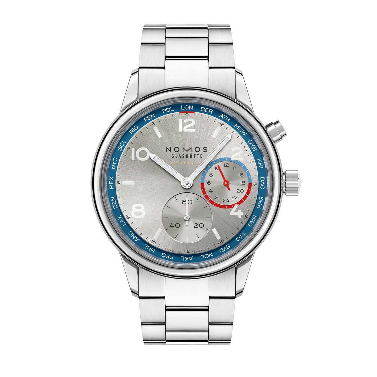 NOMOS Club Sport neomatik Worldtimer silver — ref. 791