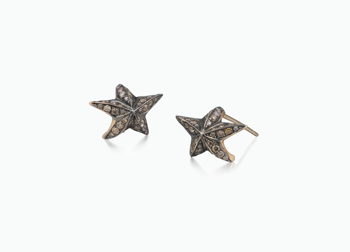 BLACK STAR STUD EARRINGS COGNAC