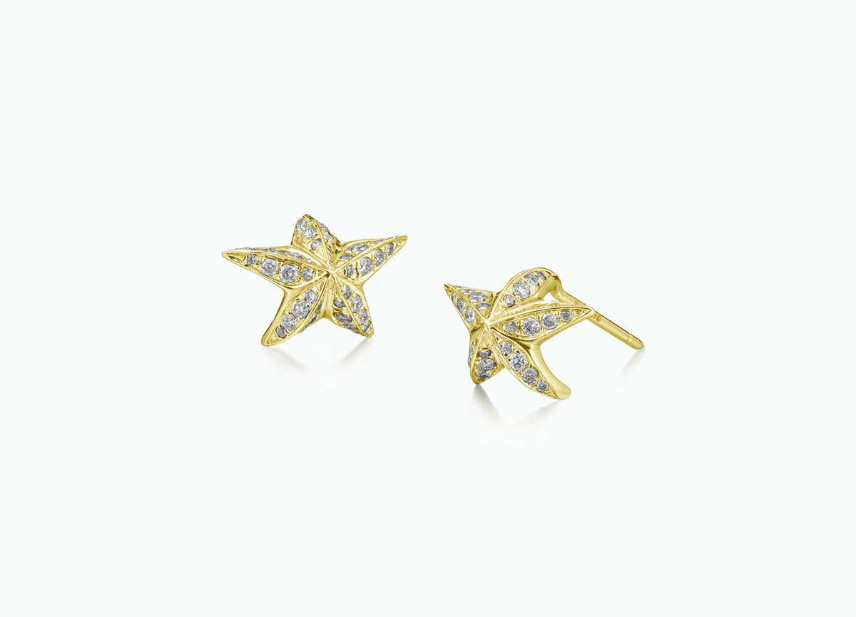 BLACK STAR STUD EARRINGS DIAMOND AND YELLOW GOLD
