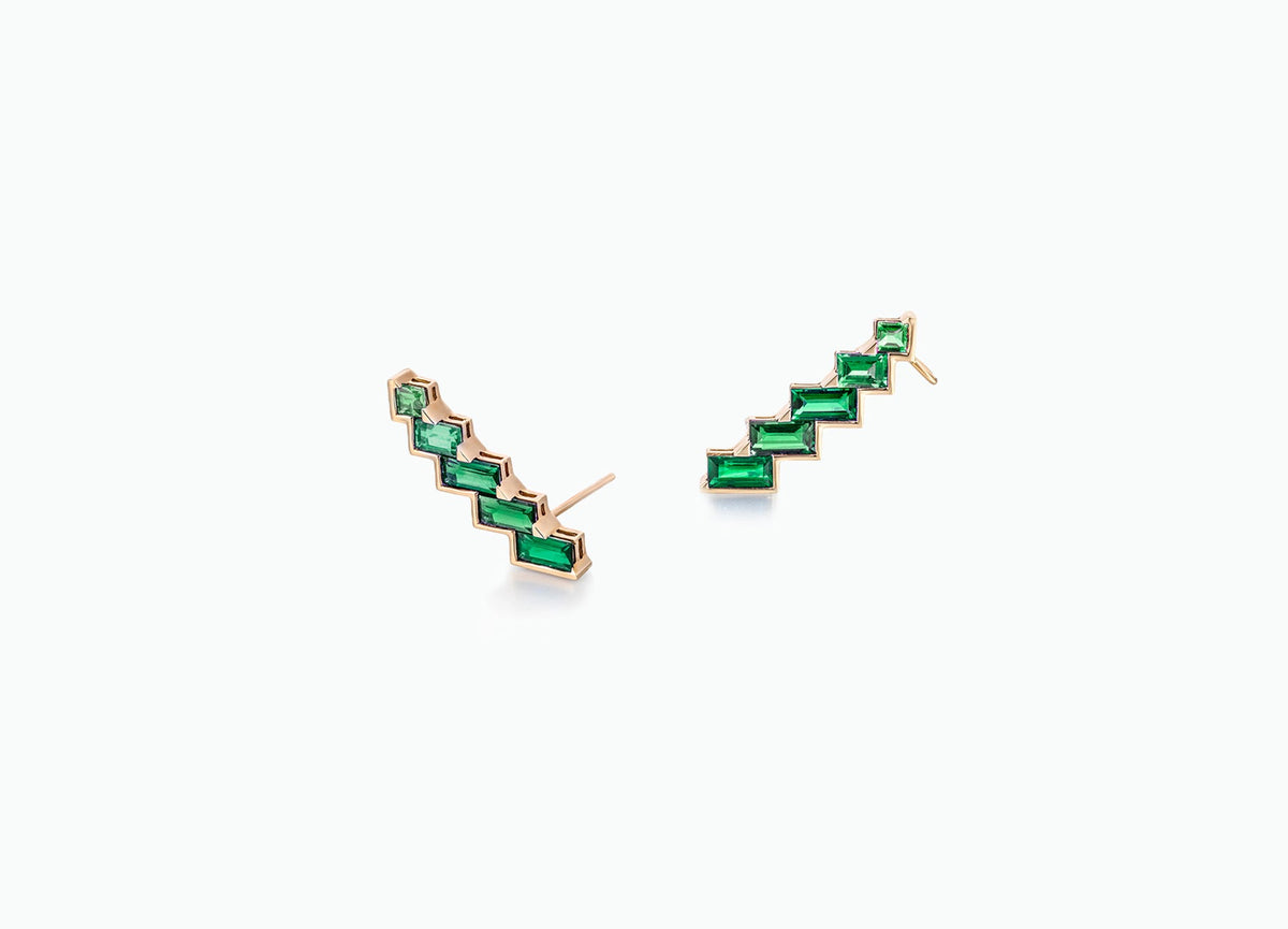ELECTRIC NIGHT HORIZONTAL EMERALD CUFF EARRINGS