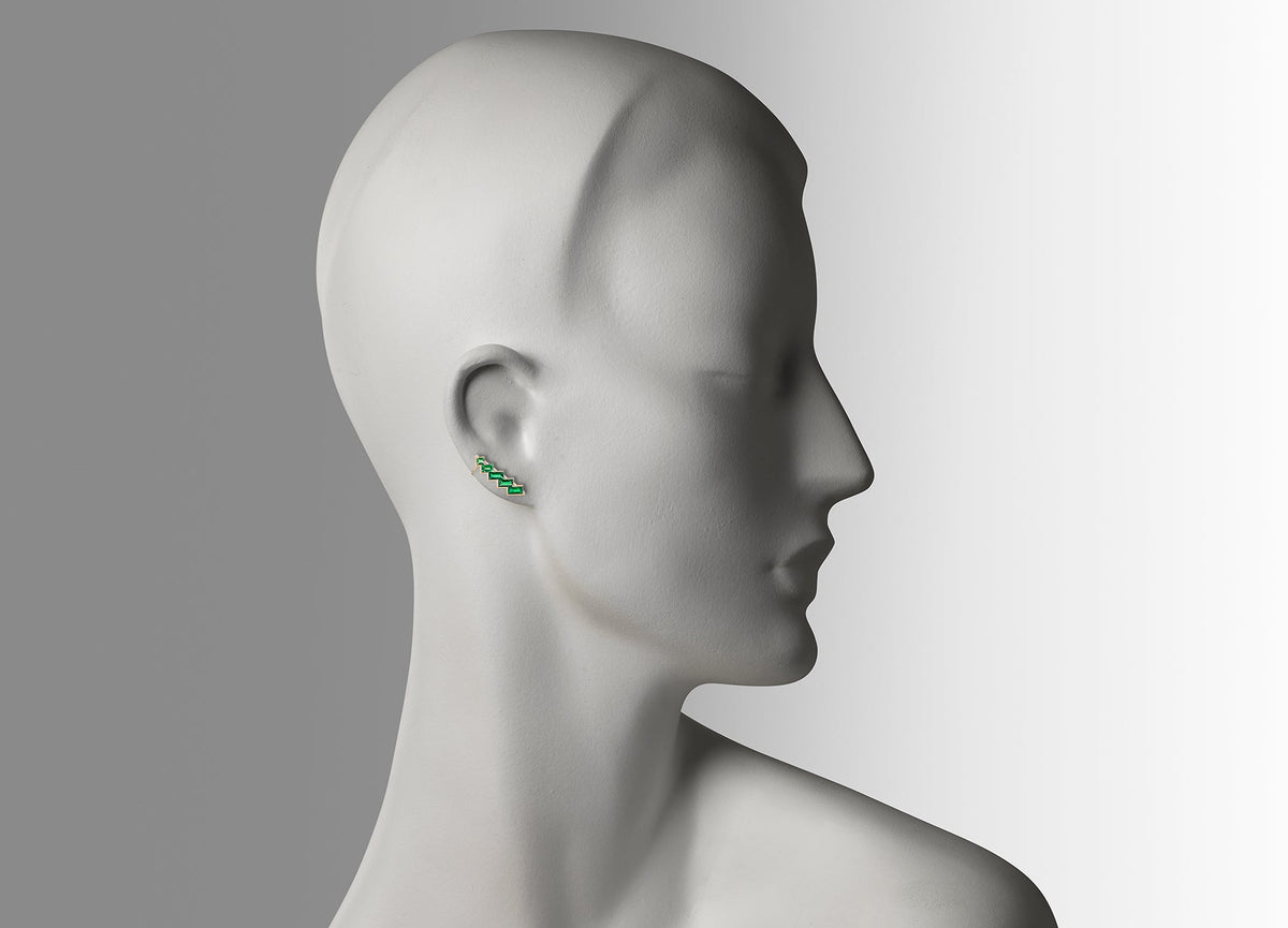 ELECTRIC NIGHT HORIZONTAL EMERALD CUFF EARRINGS