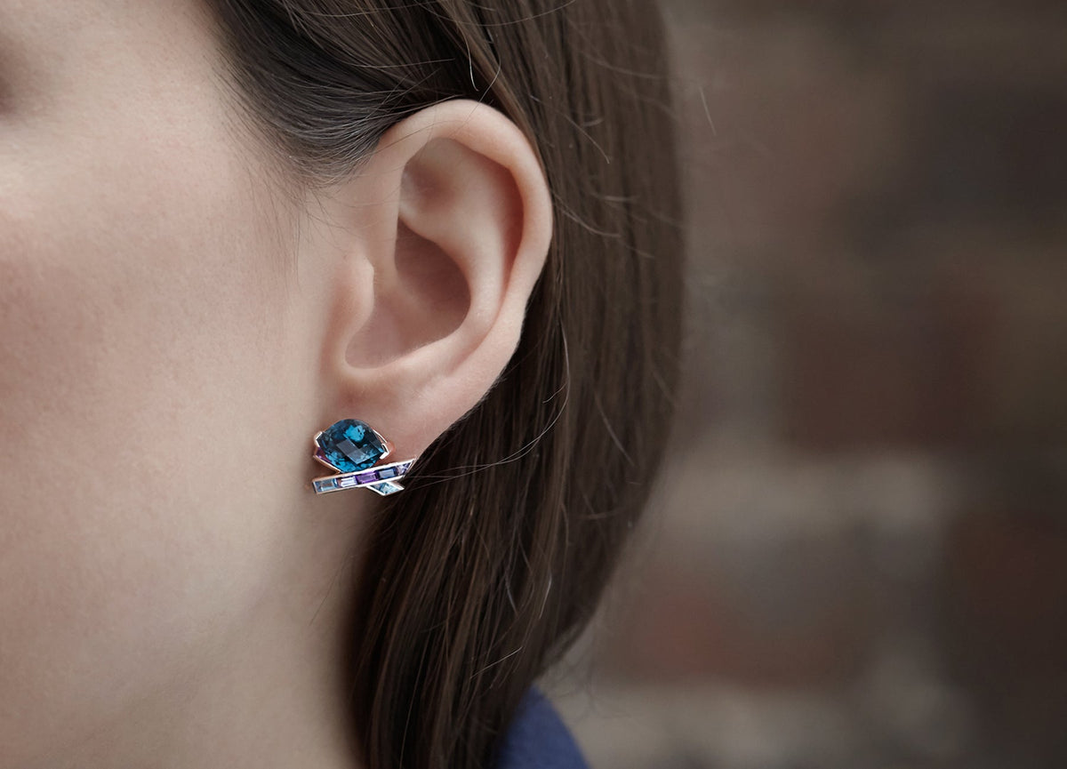 ELECTRIC NIGHT BLUE TOPAZ COCKTAIL STUD EARRINGS