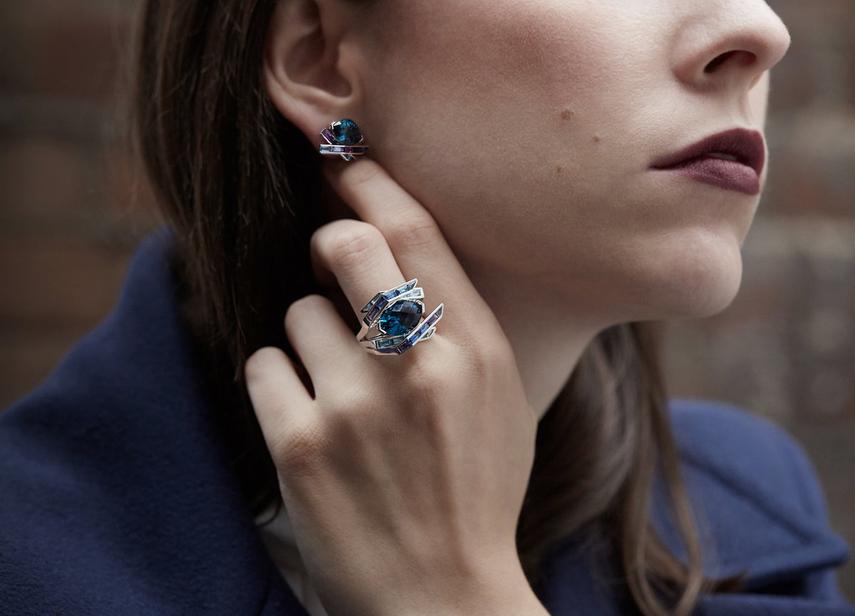 ELECTRIC NIGHT BLUE TOPAZ COCKTAIL STUD EARRINGS