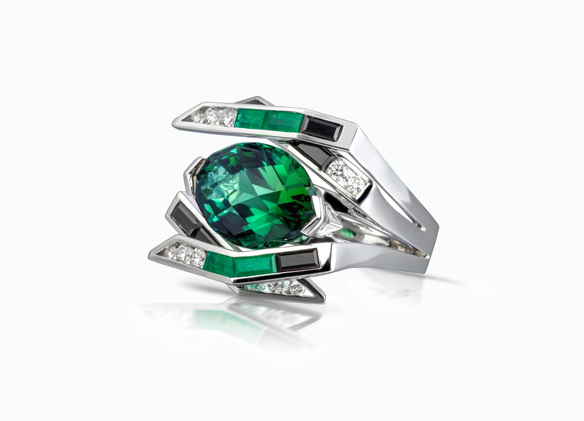 ELECTRIC NIGHT GREEN COCKTAIL RING