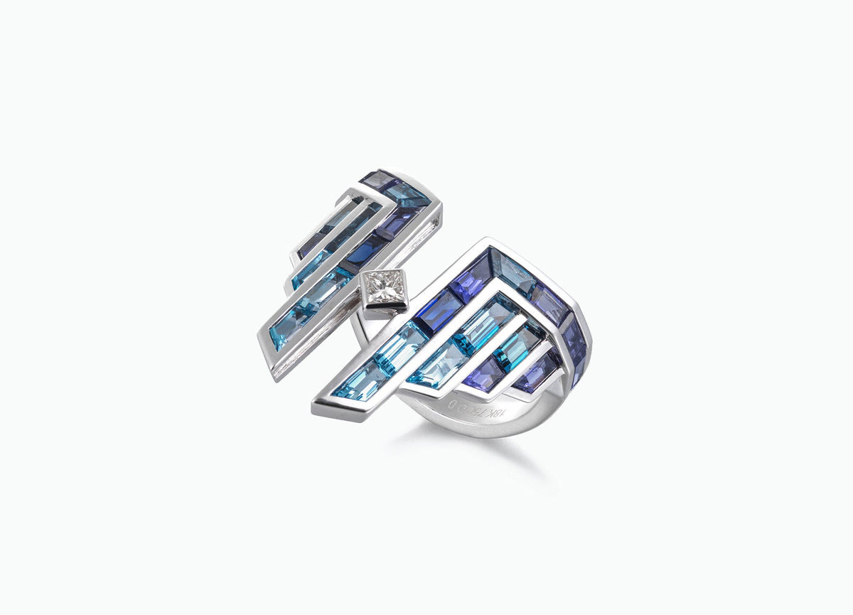 Electric Night Blue Art Deco Ring
