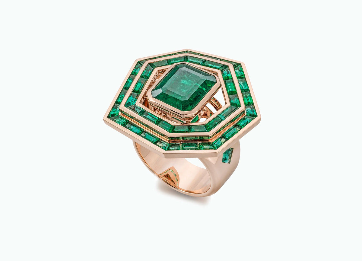 ELECTRIC NIGHT EMERALD HALO RING