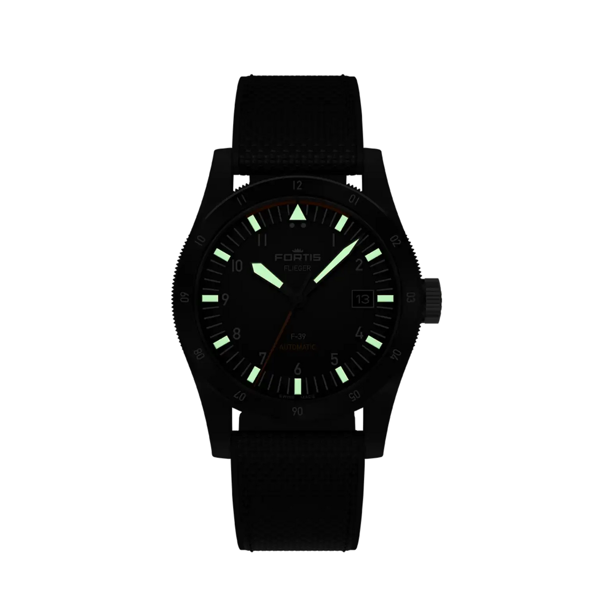 FORTIS Flieger F-39 Werk 7 Mission Black on Hybrid Strap — manufacturer detail 1