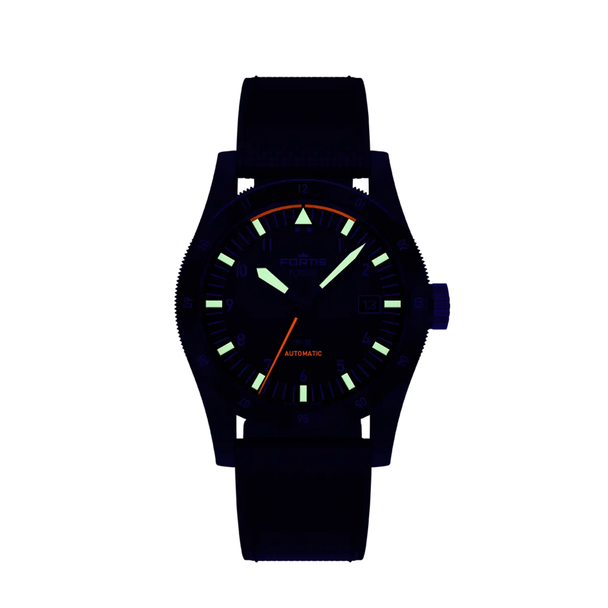 FORTIS Flieger F-39 Werk 7 Mission Black on Hybrid Strap — manufacturer detail 2