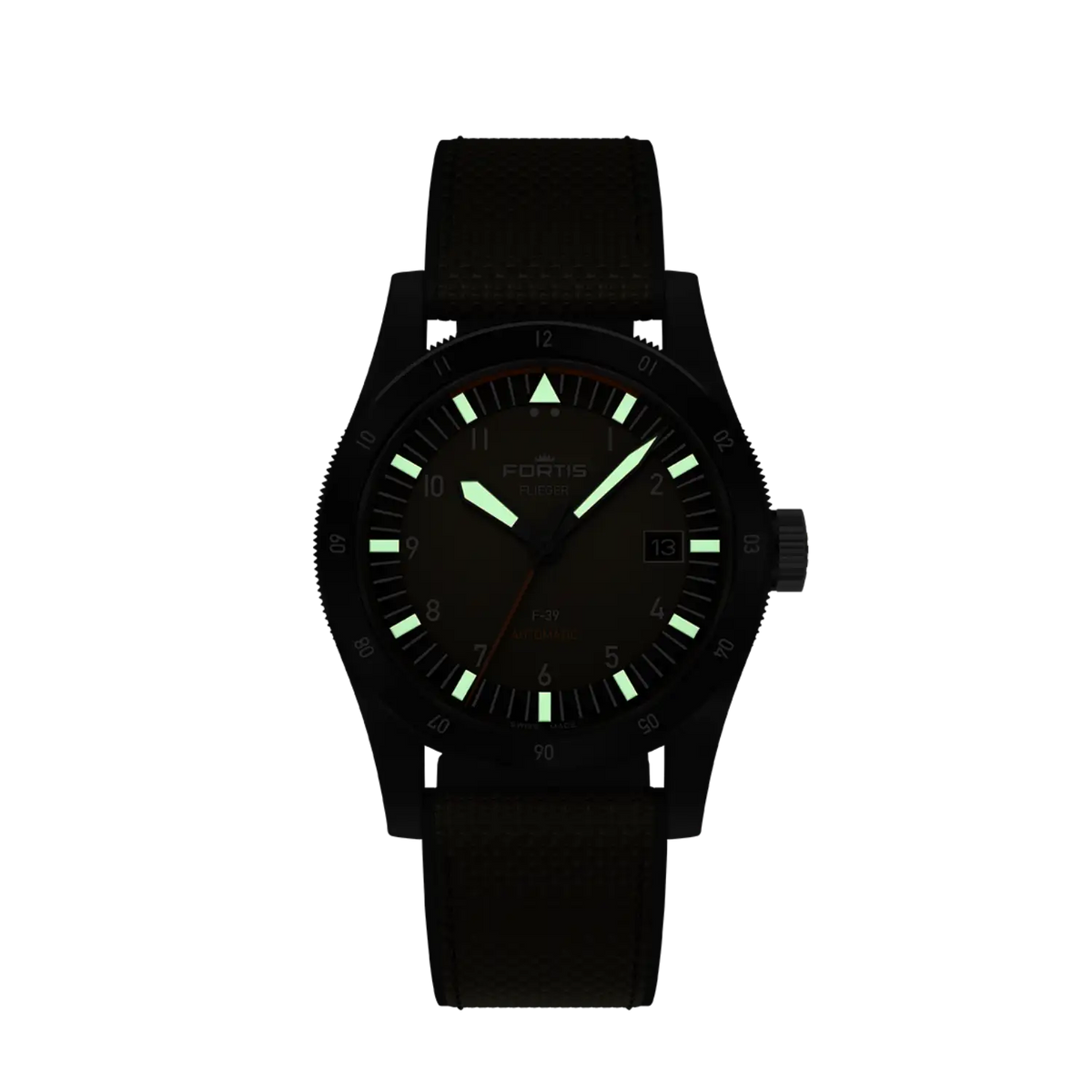 FORTIS Flieger F-39 Werk 7 Tactical Green on Hybrid Strap — manufacturer detail 1