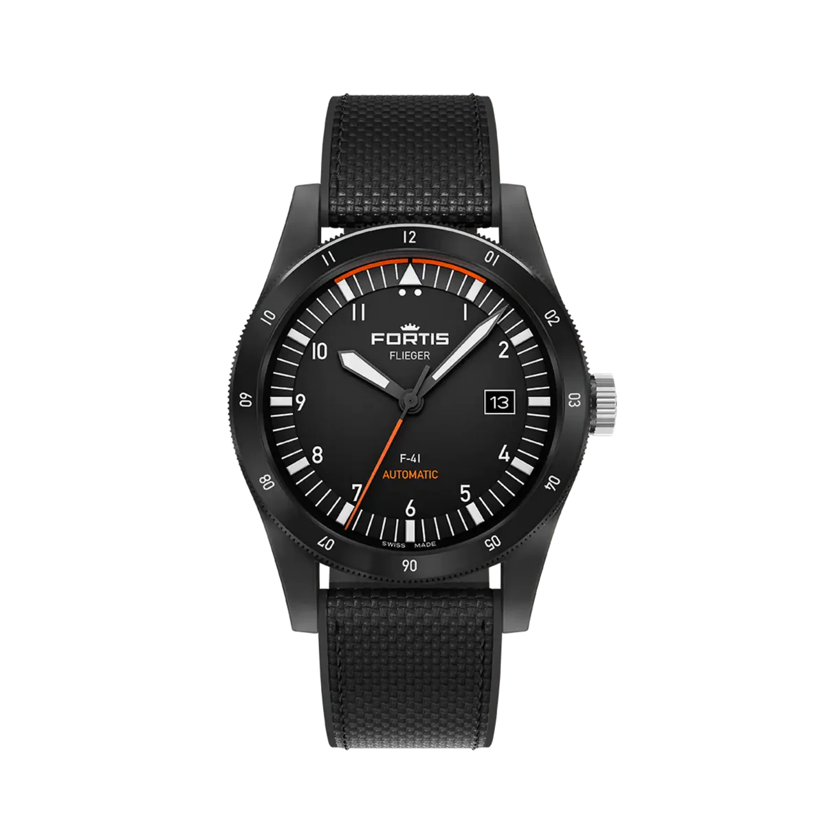 FORTIS Flieger F-41 Werk 7 Mission Black on Hybrid Strap