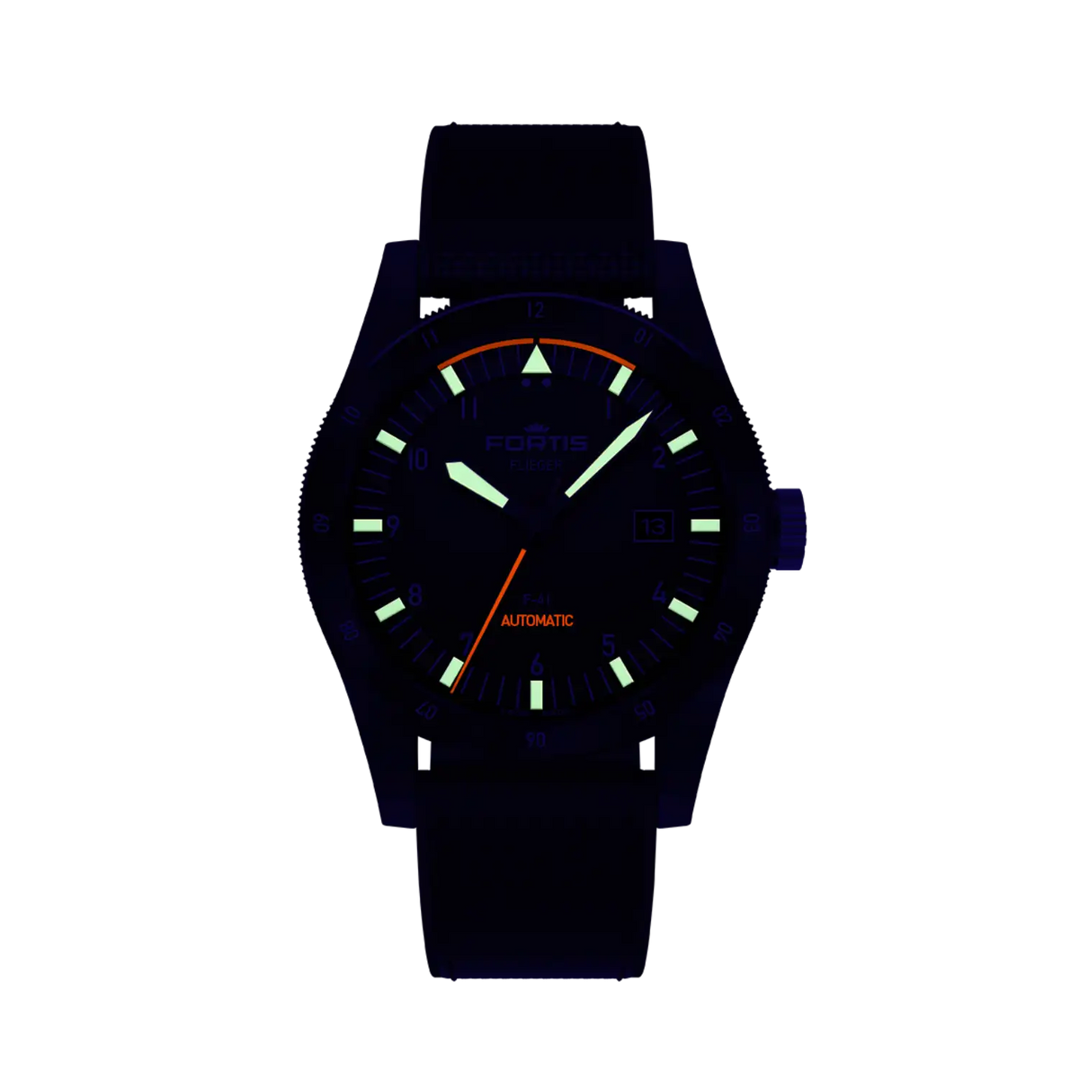 FORTIS Flieger F-41 Werk 7 Mission Black on Hybrid Strap — manufacturer detail 2
