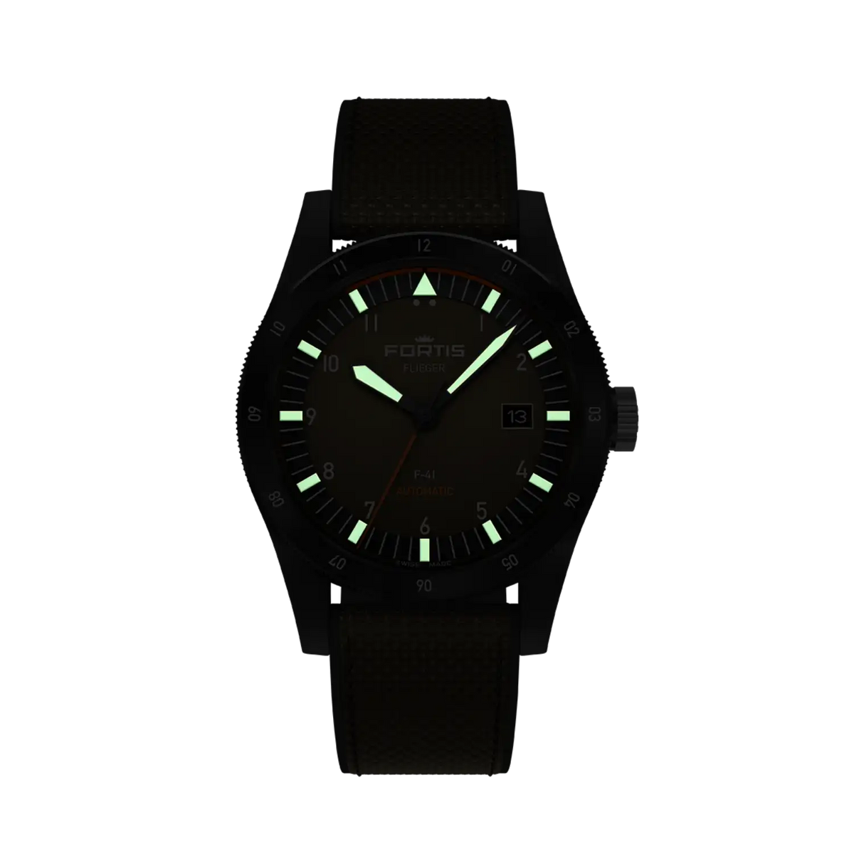 FORTIS Flieger F-41 Werk 7 Tactical Green on Hybrid Strap — manufacturer detail 1