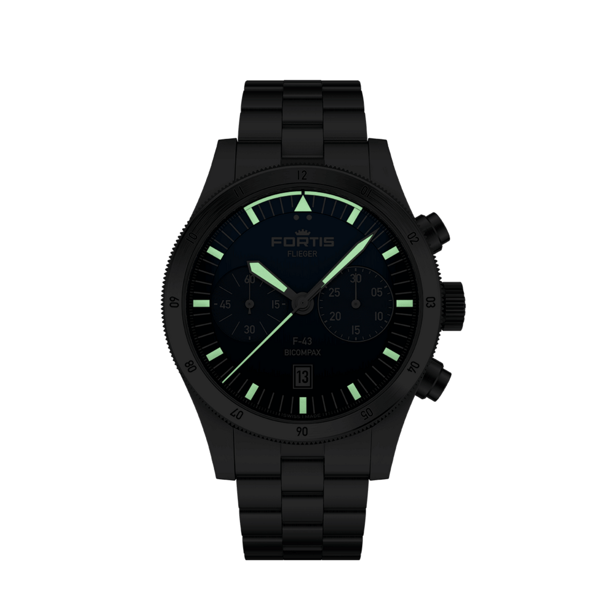 FORTIS Flieger F-43 Bicompax Liberty Blue on Block Bracelet — manufacturer detail 2