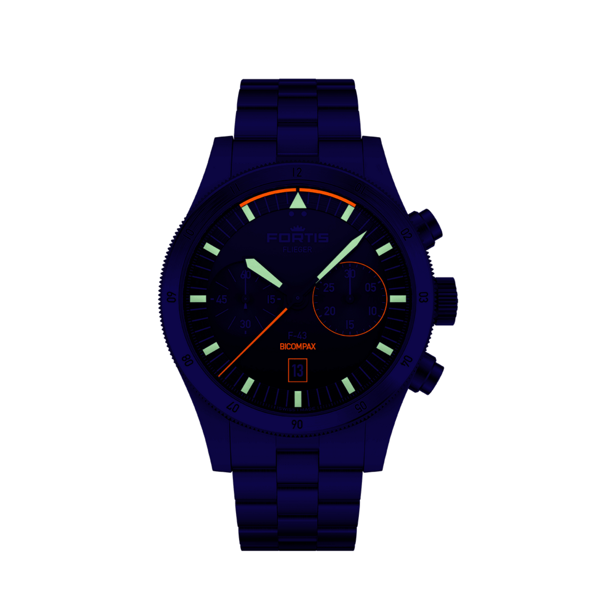 FORTIS Flieger F-43 Bicompax Original on Block Bracelet — manufacturer detail 3
