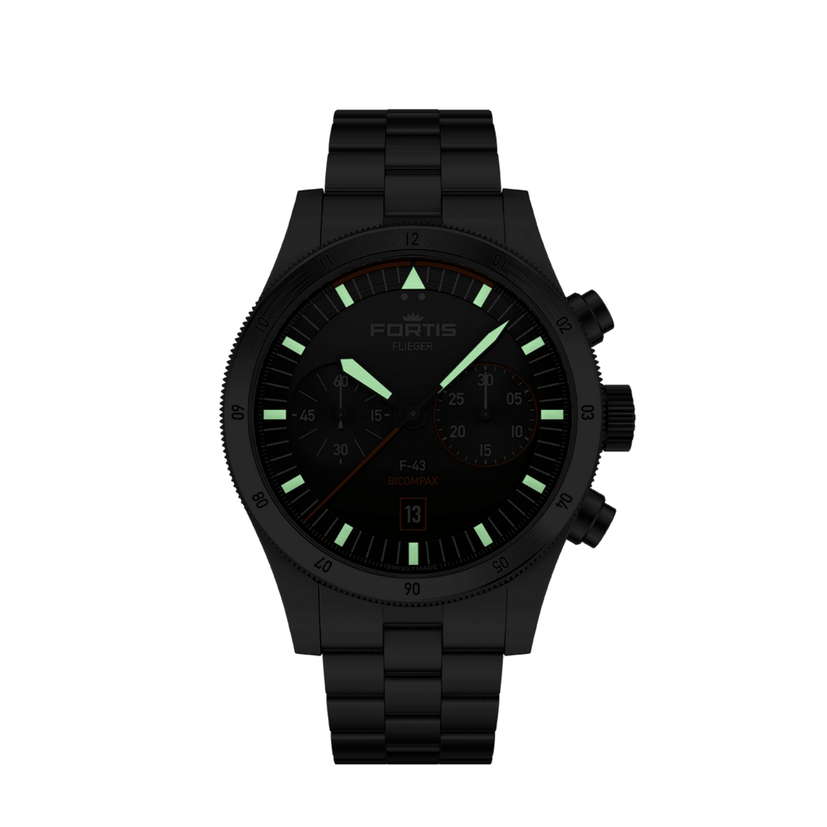 FORTIS Flieger F-43 Bicompax Original on Block Bracelet — manufacturer detail 2