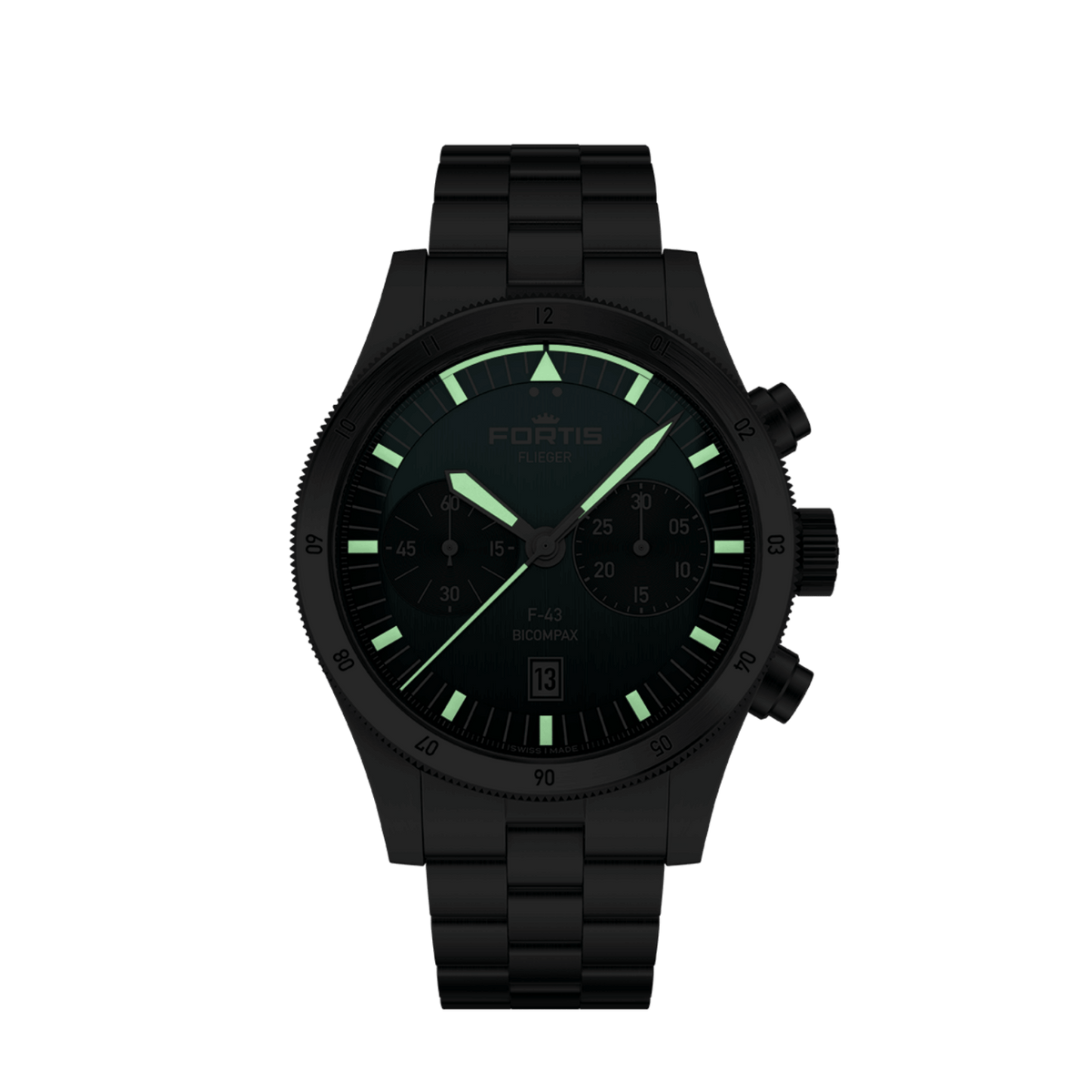 FORTIS Flieger F-43 Bicompax Petrol on Block Bracelet — manufacturer detail 2