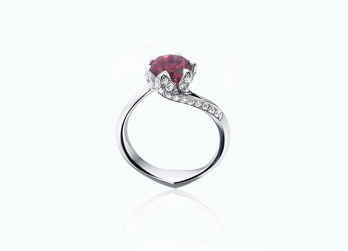 RUBELLITE AND DIAMOND LILY PAD RING