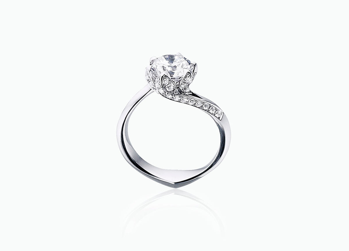BESPOKE WHITE DIAMOND LILY PAD RING