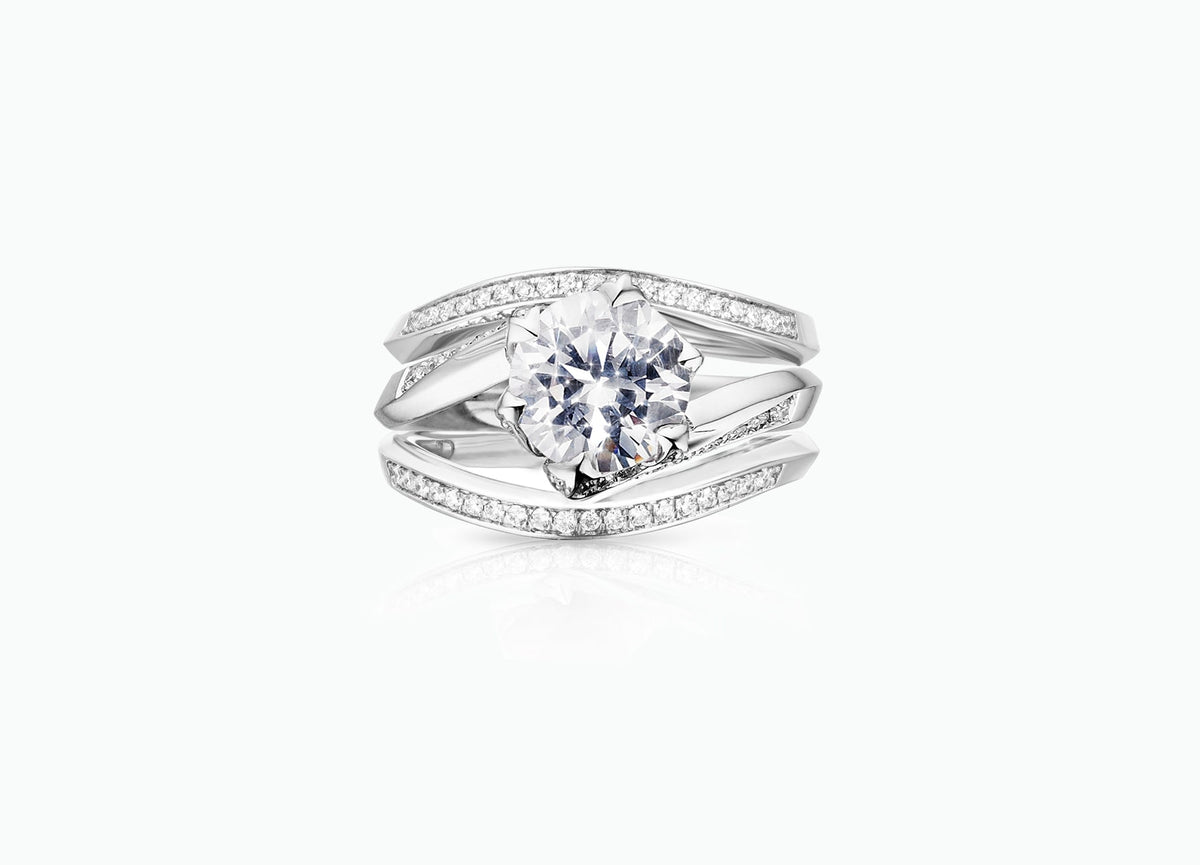 LILY PAD PAIR OF WHITE GOLD WEDDING BANDS