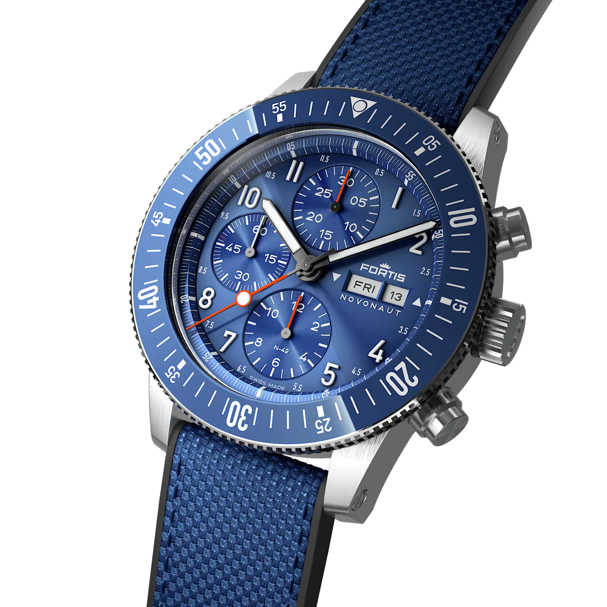 FORTIS Novonaut N-42 Cobalt Blue on Hybrid Strap