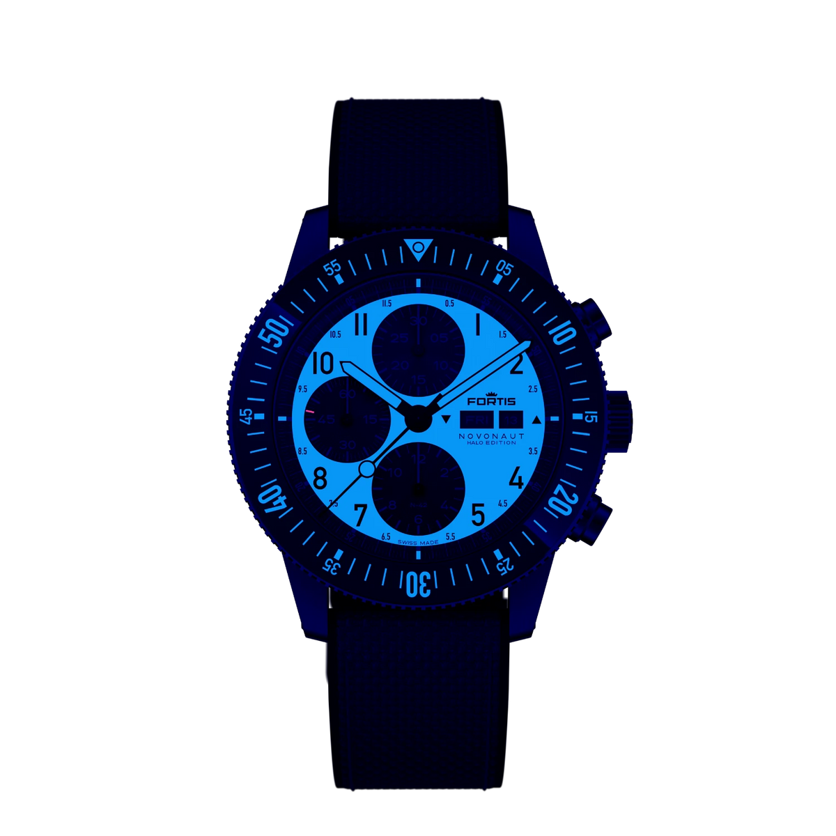 FORTIS Novonaut N-42 TR Halo Blue on Hybrid Strap — manufacturer detail 2