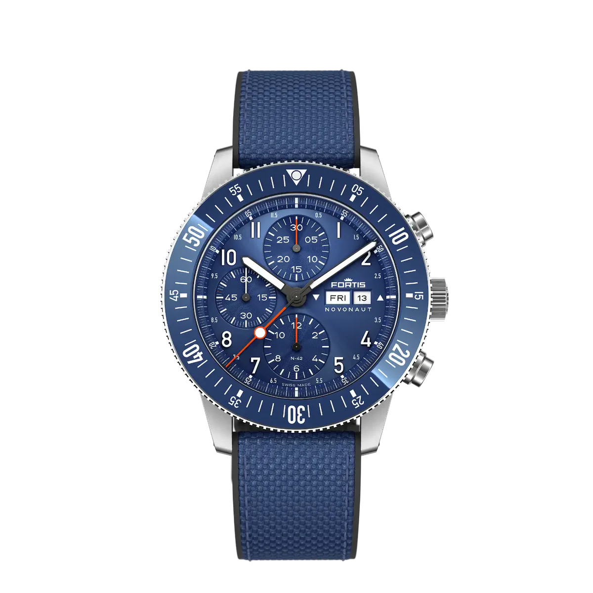 FORTIS Novonaut N-42 Cobalt Blue on Hybrid Strap