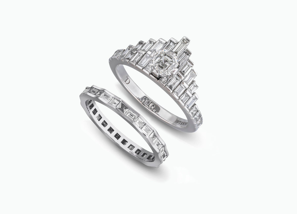 GRAND TIARA ASSCHER DIAMOND BRIDAL RING SET
