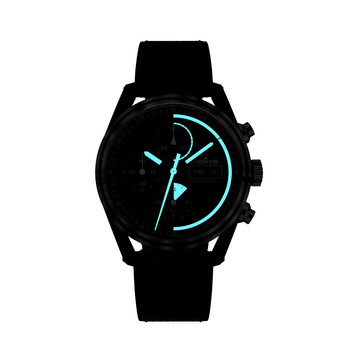 FORTIS Stratoliner S-41 Gravity Black on Hybrid Strap — manufacturer detail 1