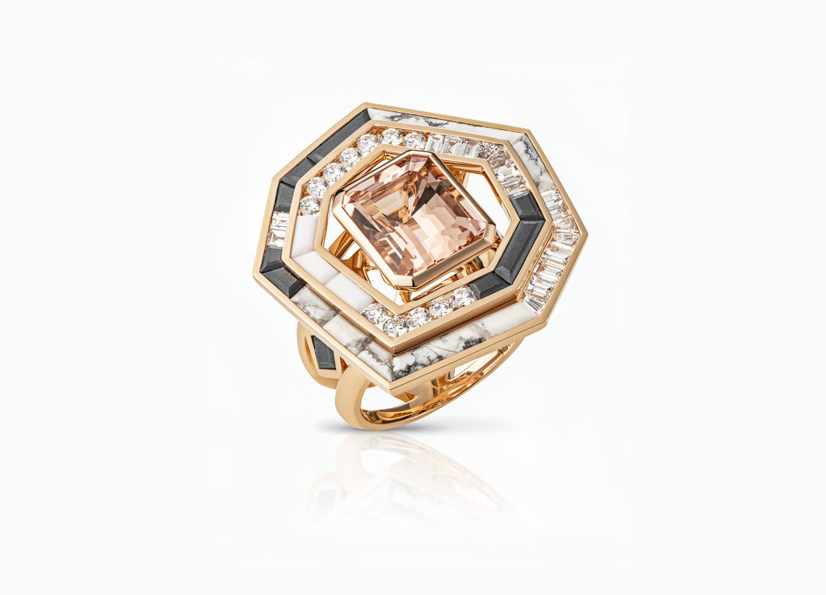 STELLAR DUSK MORGANITE COCKTAIL HALO RING