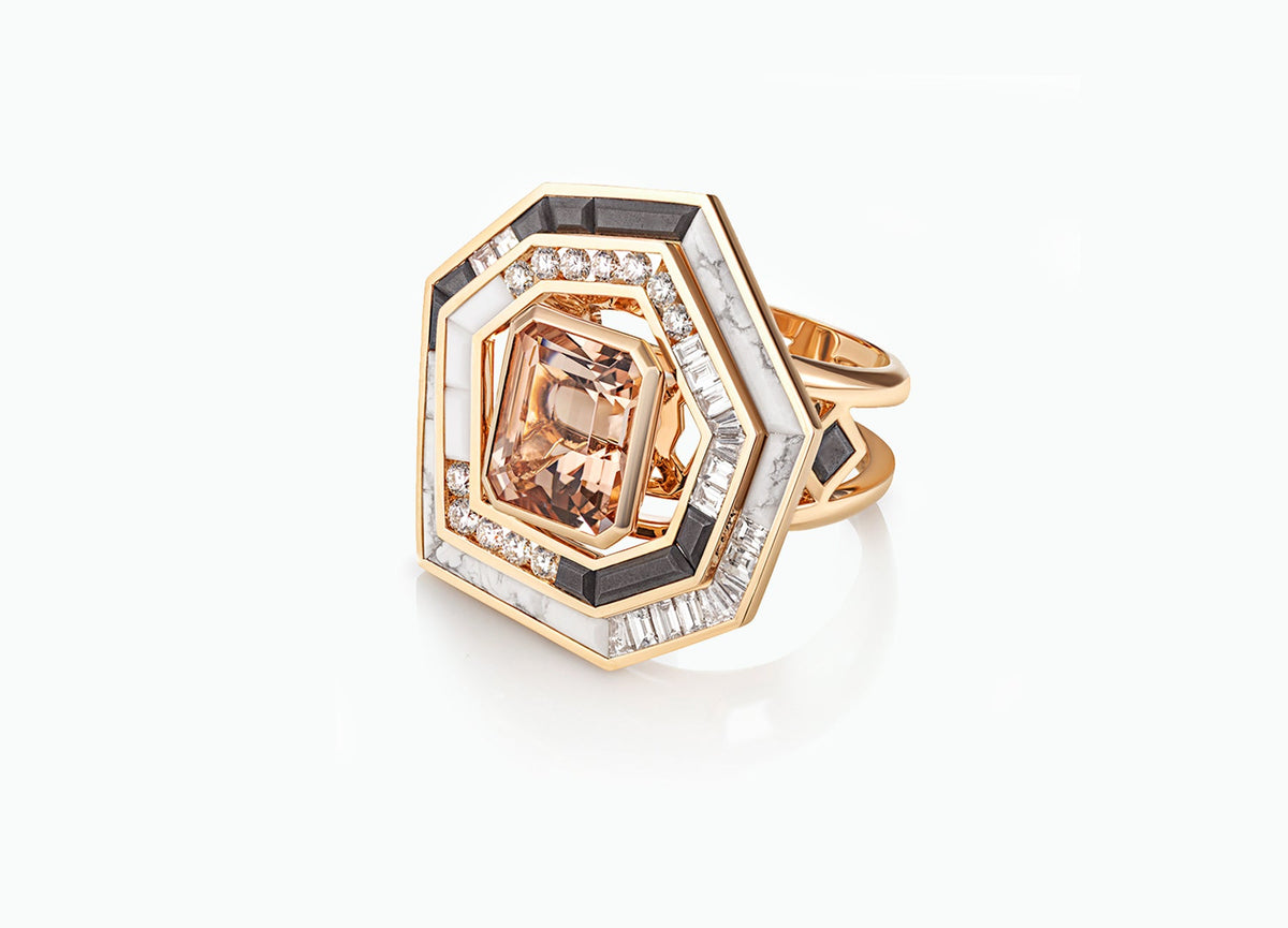 STELLAR DUSK MORGANITE COCKTAIL HALO RING