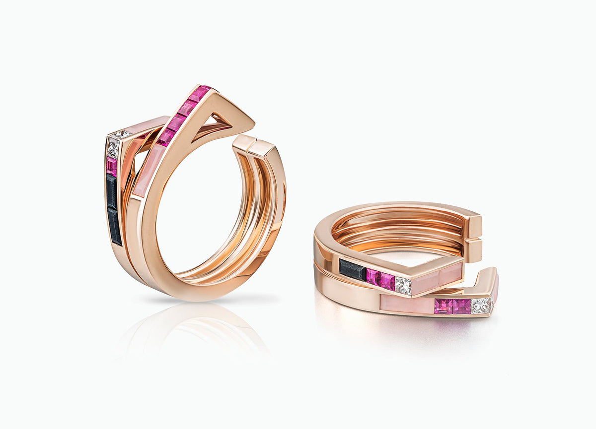 STELLAR PAIR OF TWO ROW STACKING BAND RING