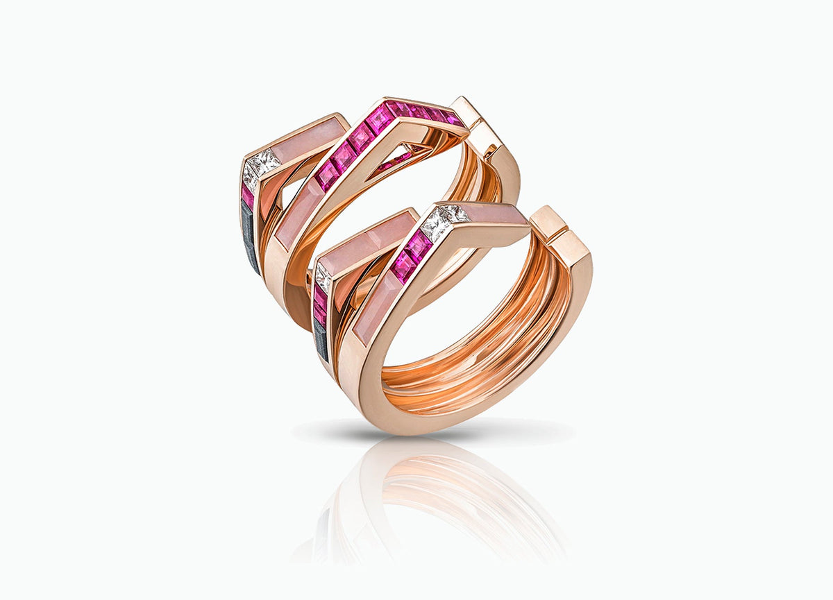 STELLAR PAIR OF TWO ROW STACKING BAND RING