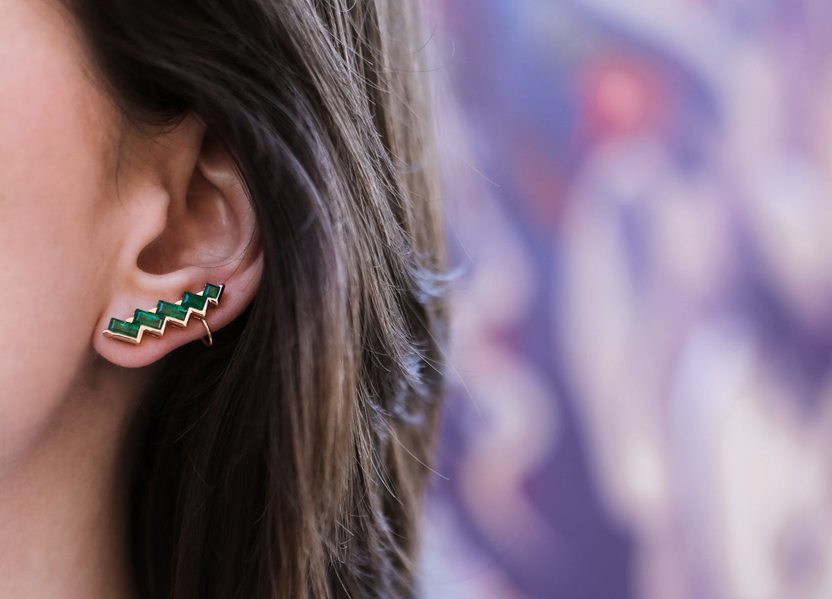 ELECTRIC NIGHT HORIZONTAL EMERALD CUFF EARRINGS