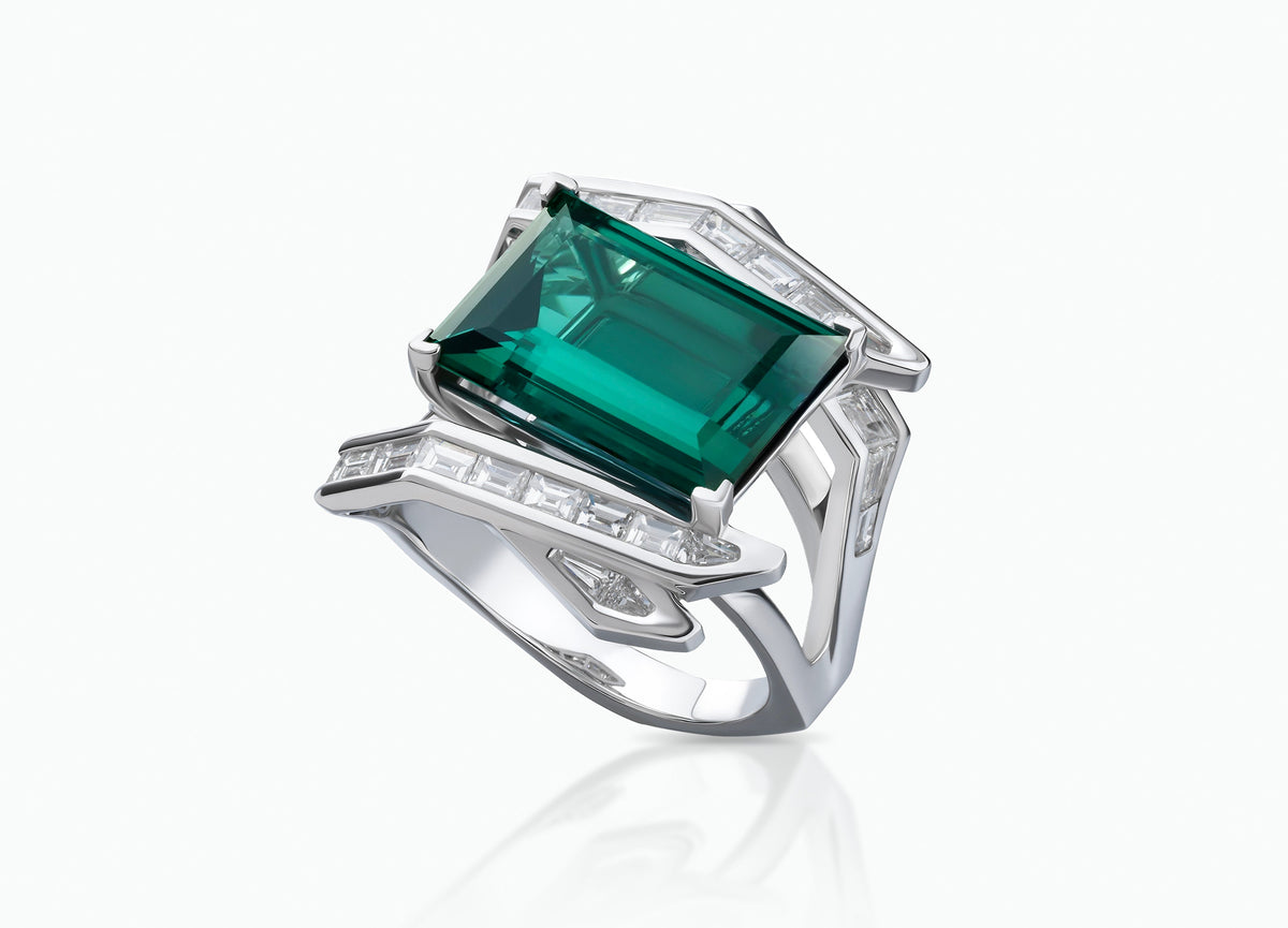 Electric Night Tourmaline cocktail ring in white diamonds