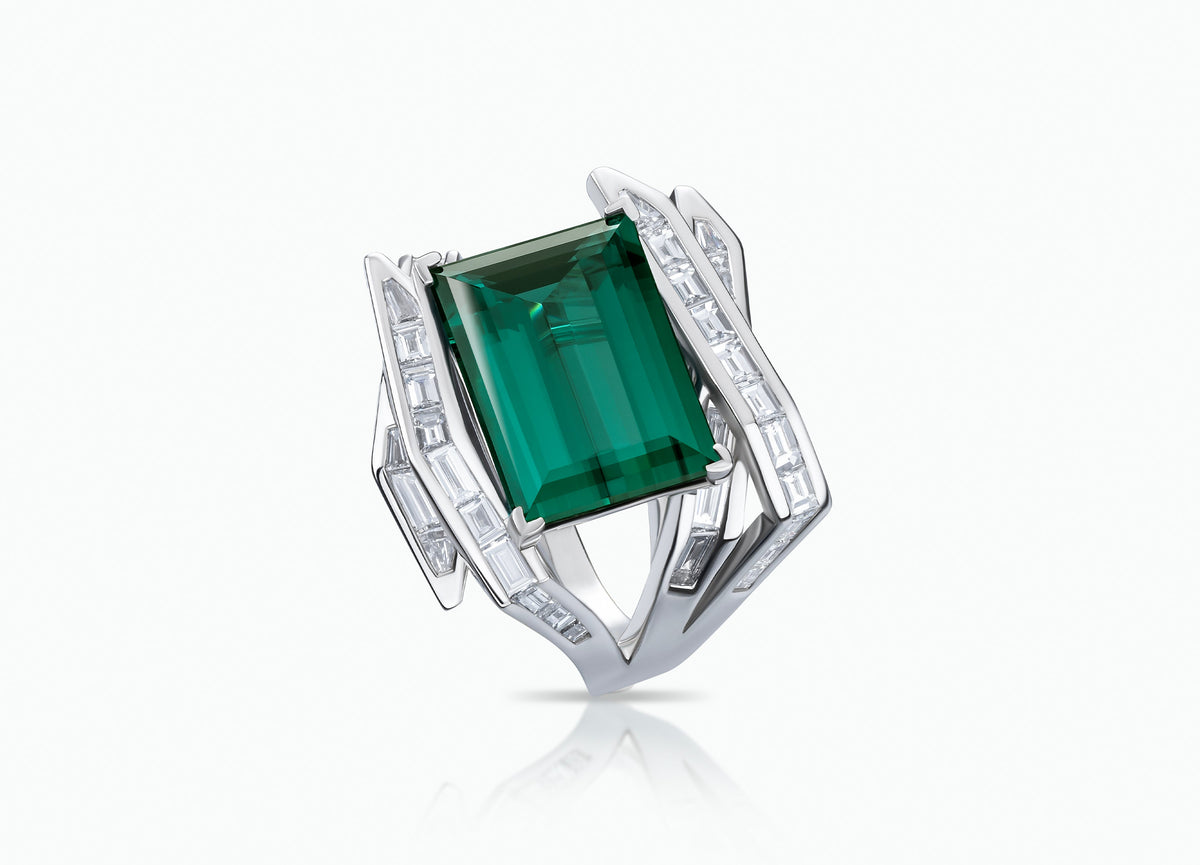 Electric Night Tourmaline cocktail ring in white diamonds