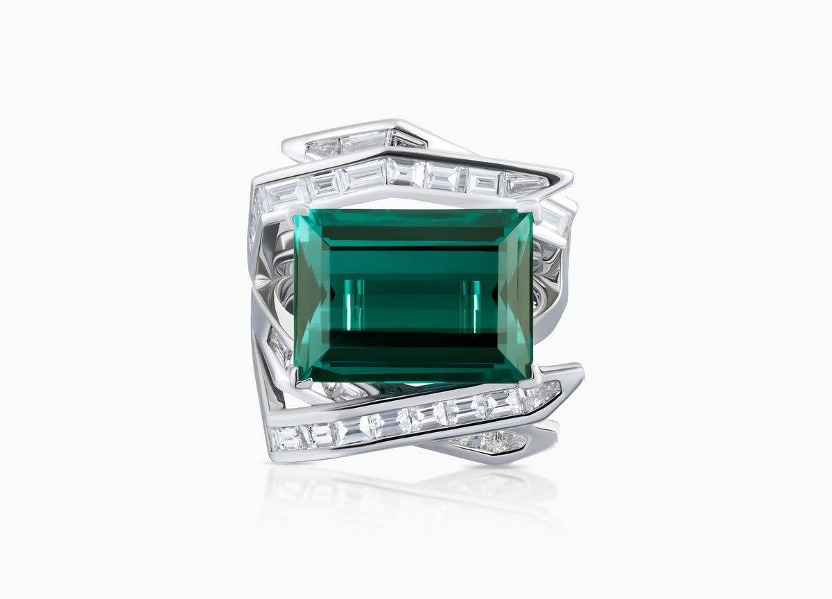 Electric Night Tourmaline cocktail ring in white diamonds