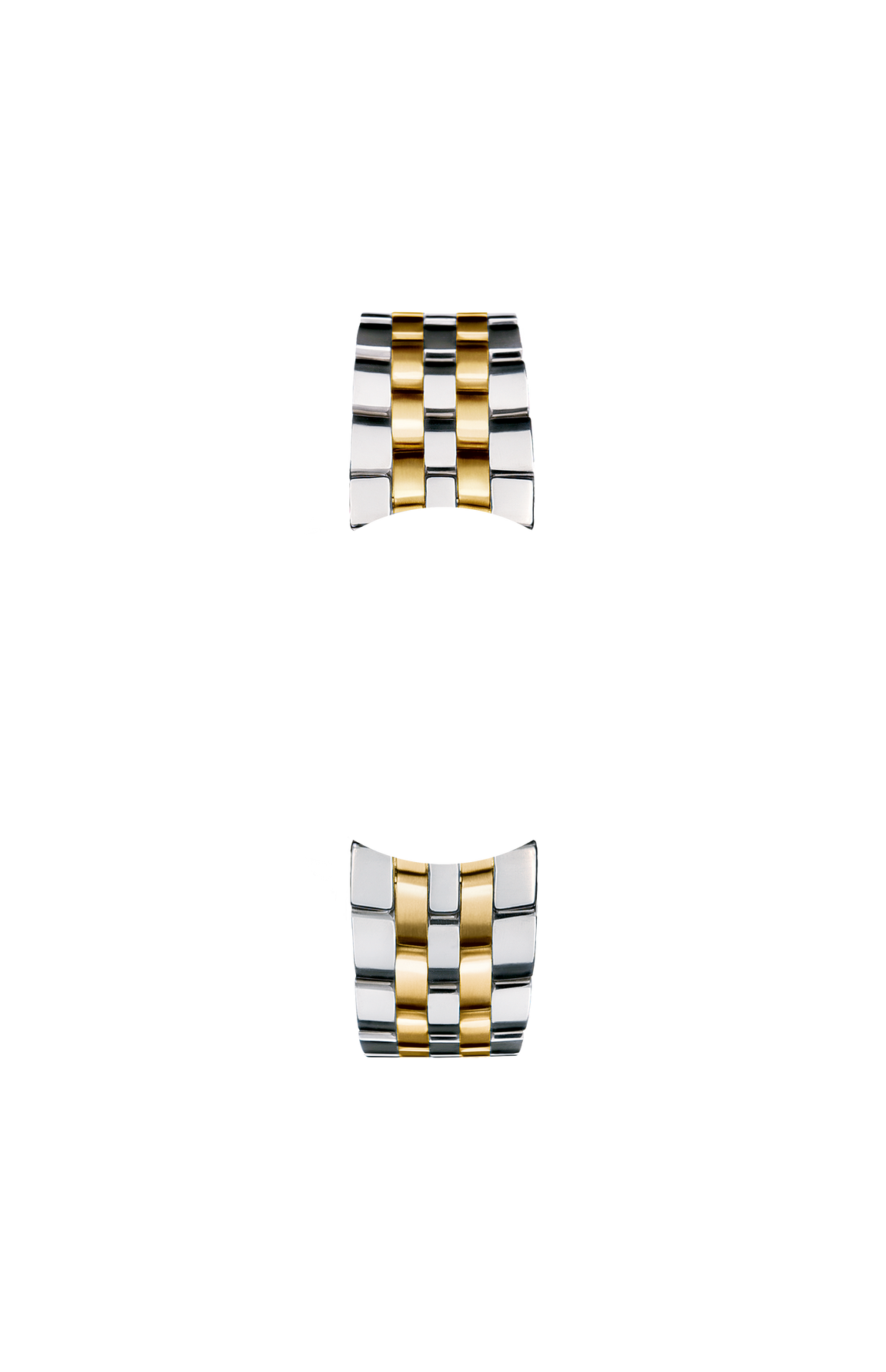 Polished solid stainless steel bracelet with gold-plated bracelet elements – Front view