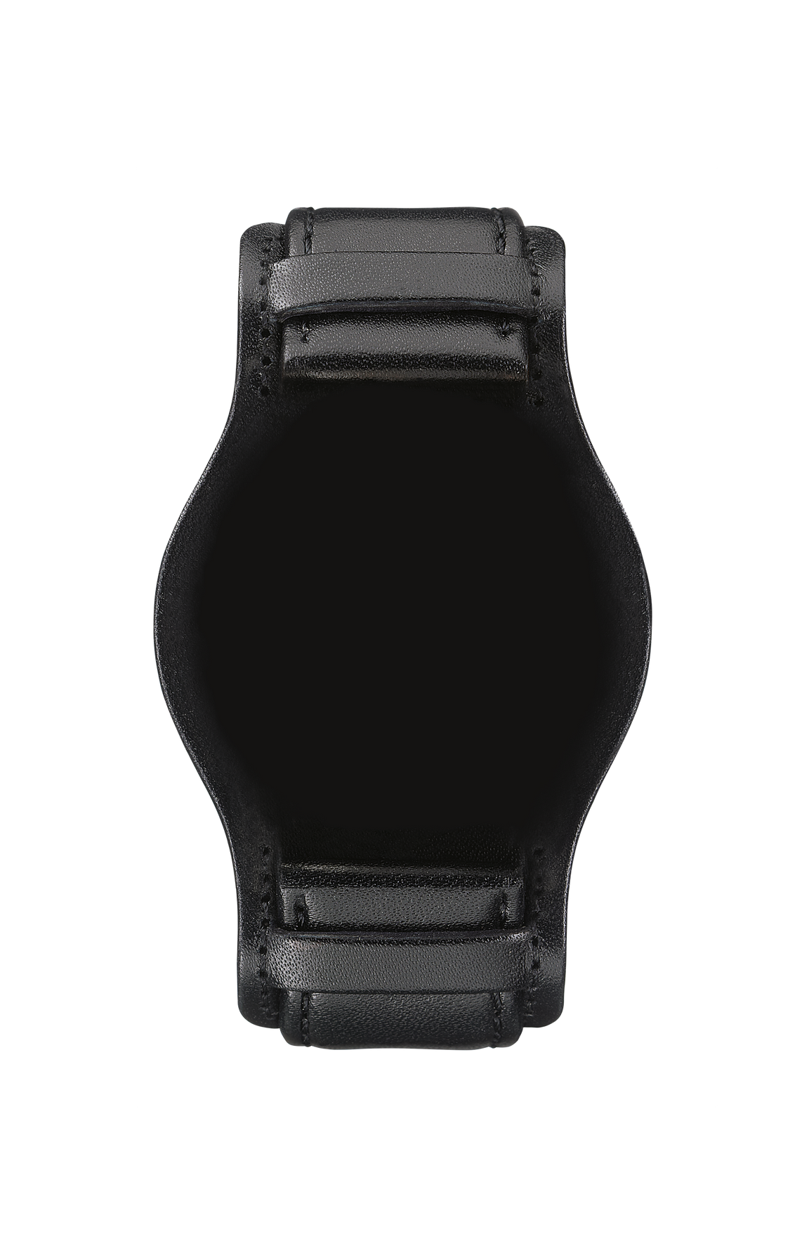 Black cowhide strap with leather underlay – Front view