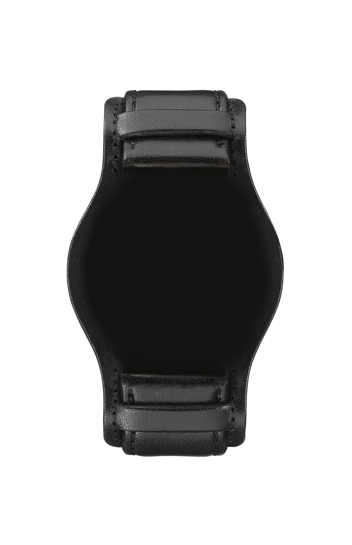 Black cowhide strap with leather underlay – Front view