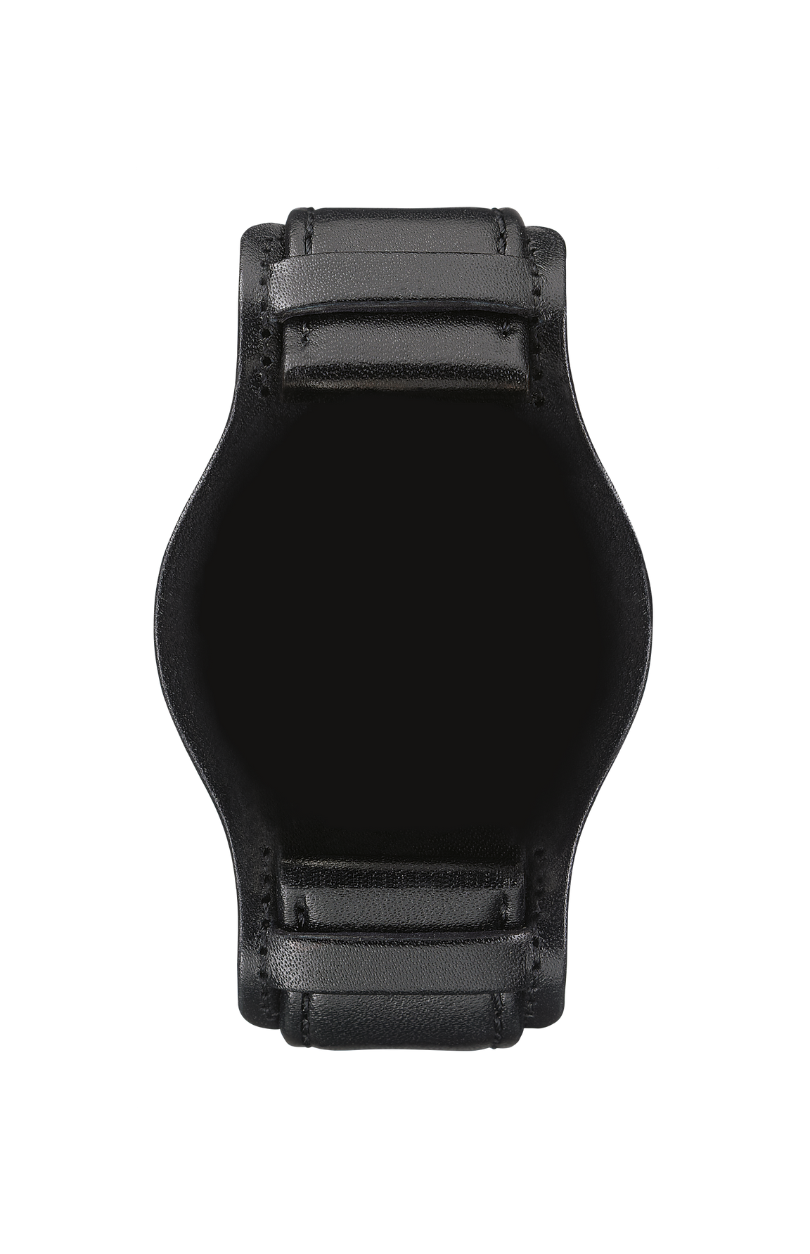 Black cowhide strap with leather underlay – Front view