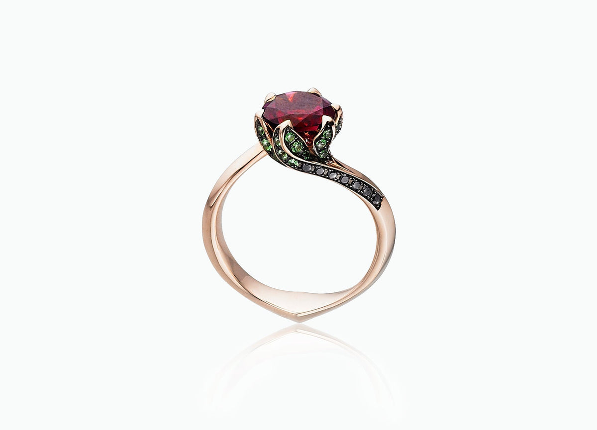 Rubellite Lily Pad Ring — Tomasz Donocik