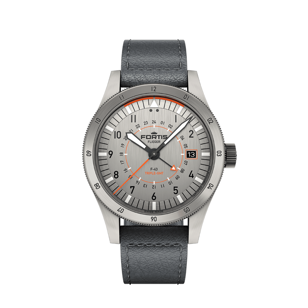 Flieger F-43 Triple-GMT Titanium Orange / Block Bracelet