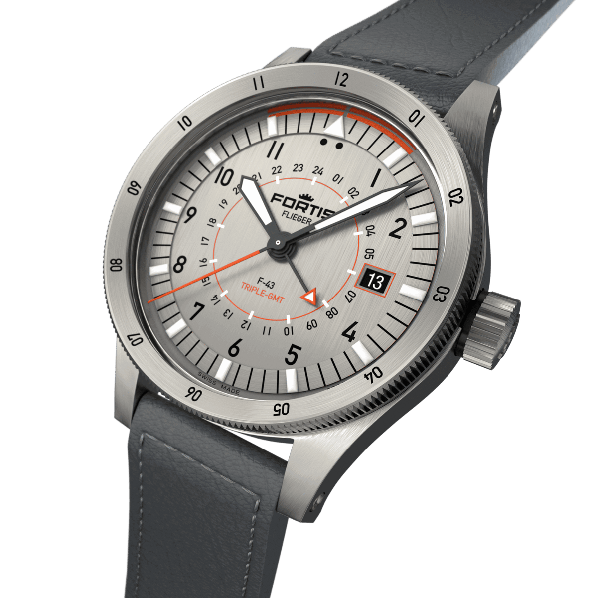 Flieger F-43 Triple-GMT Titanium Orange / Block Bracelet