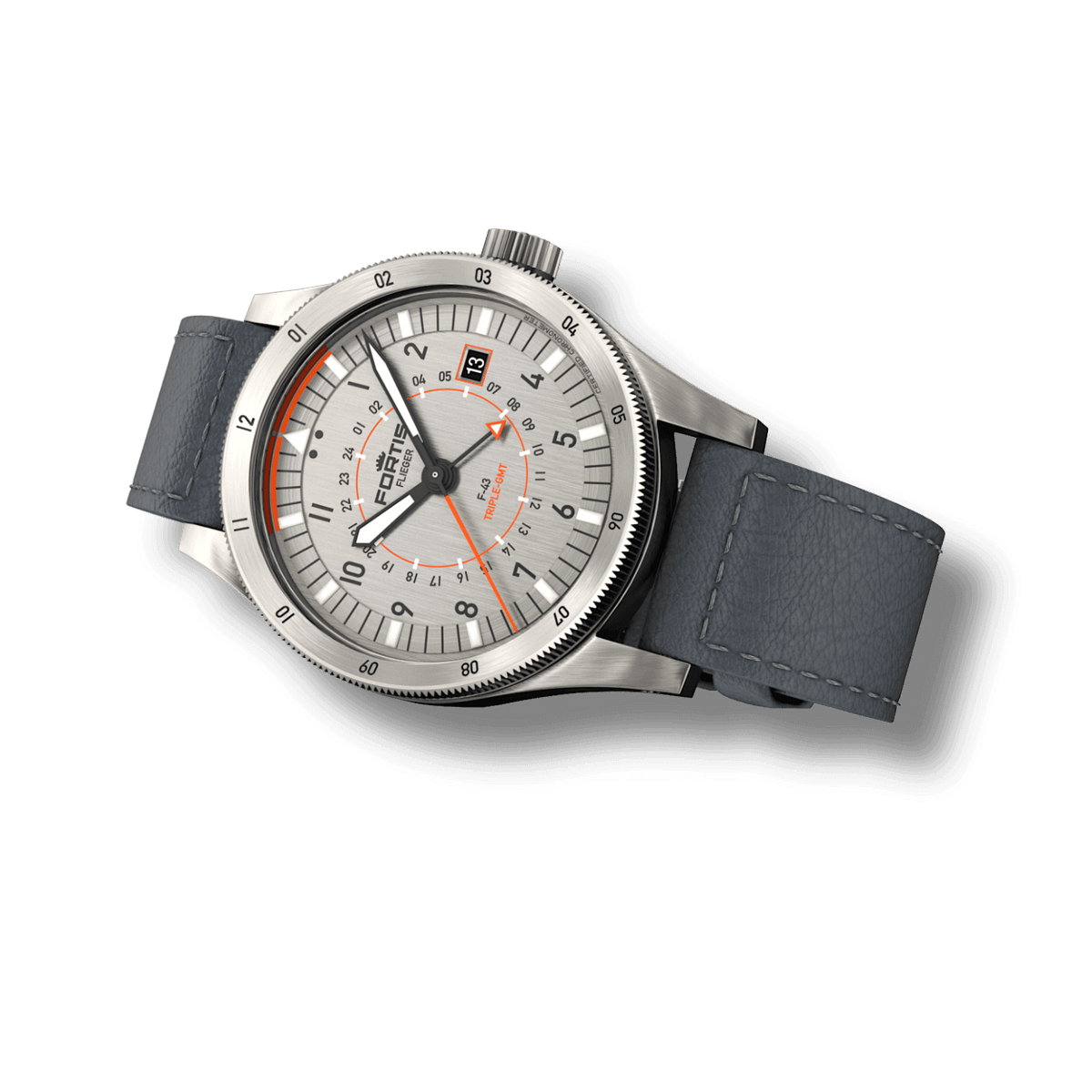 Flieger F-43 Triple-GMT Titanium Orange / Block Bracelet