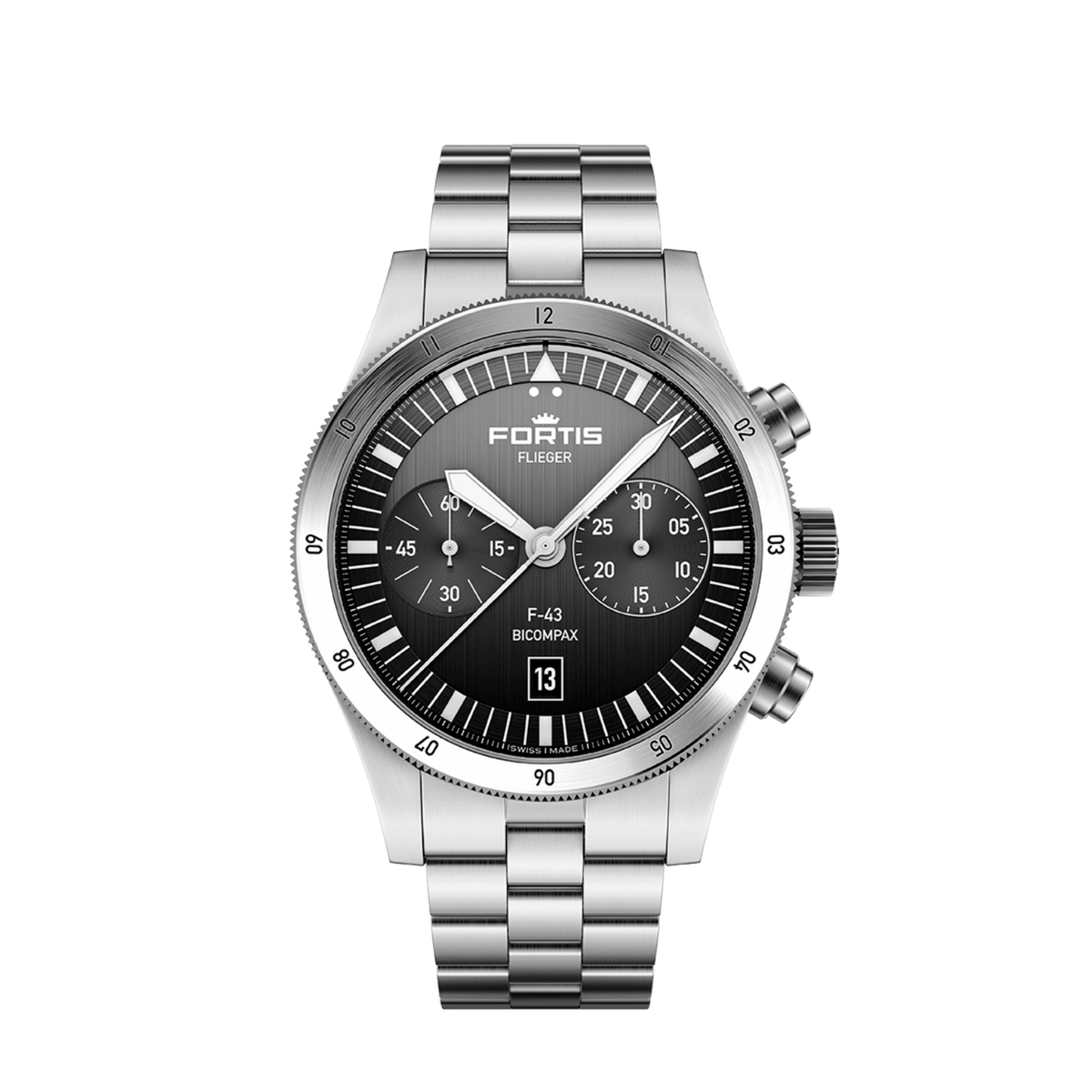 Flieger F-43 Bicompax Black / Block Bracelet