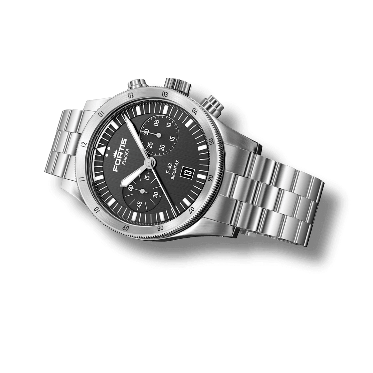 Flieger F-43 Bicompax Black / Block Bracelet