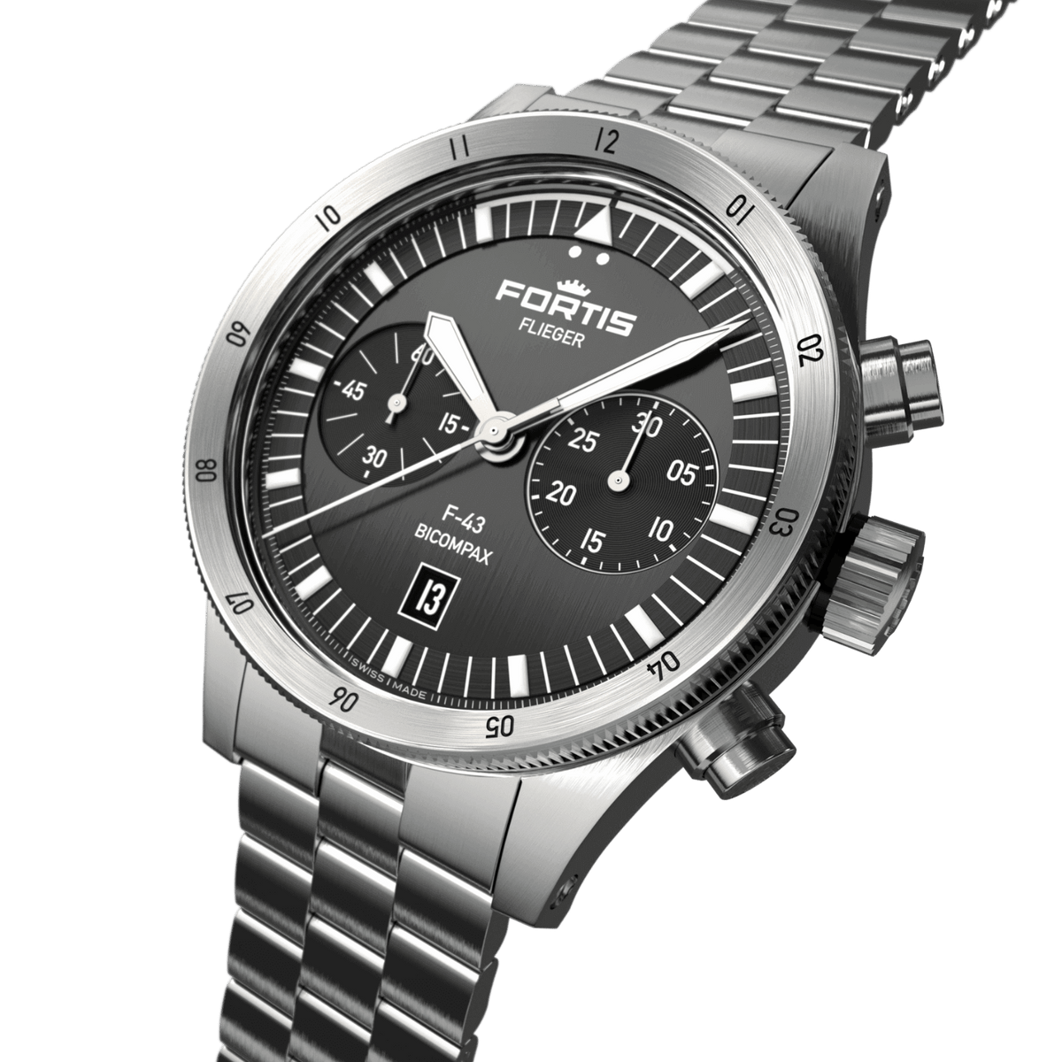 Flieger F-43 Bicompax Black / Block Bracelet