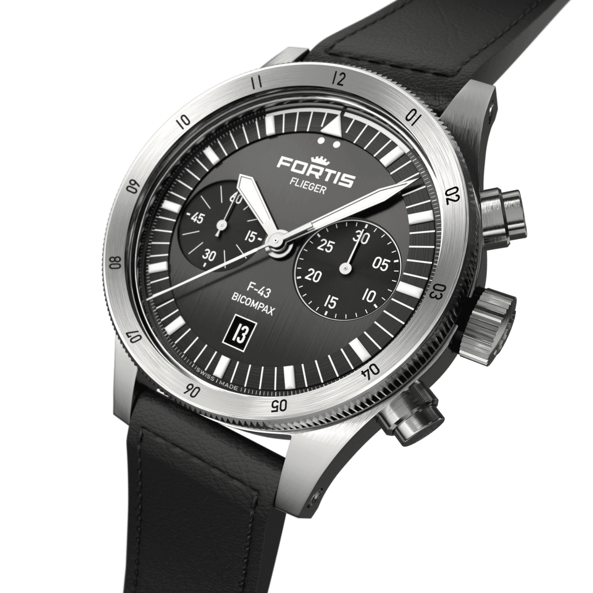Flieger F-43 Bicompax Black / Block Bracelet