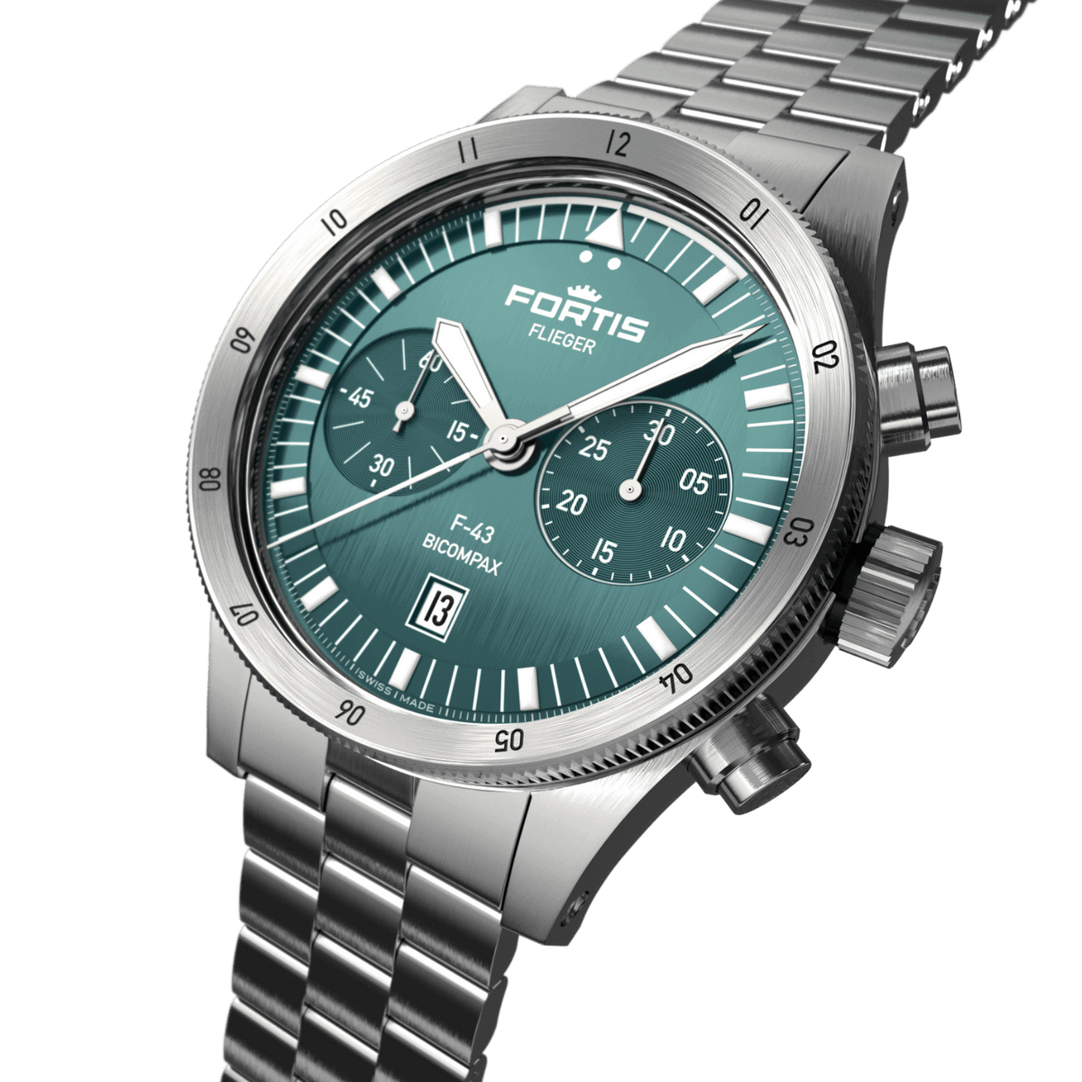 Flieger F-43 Bicompax Petrol / Block Bracelet