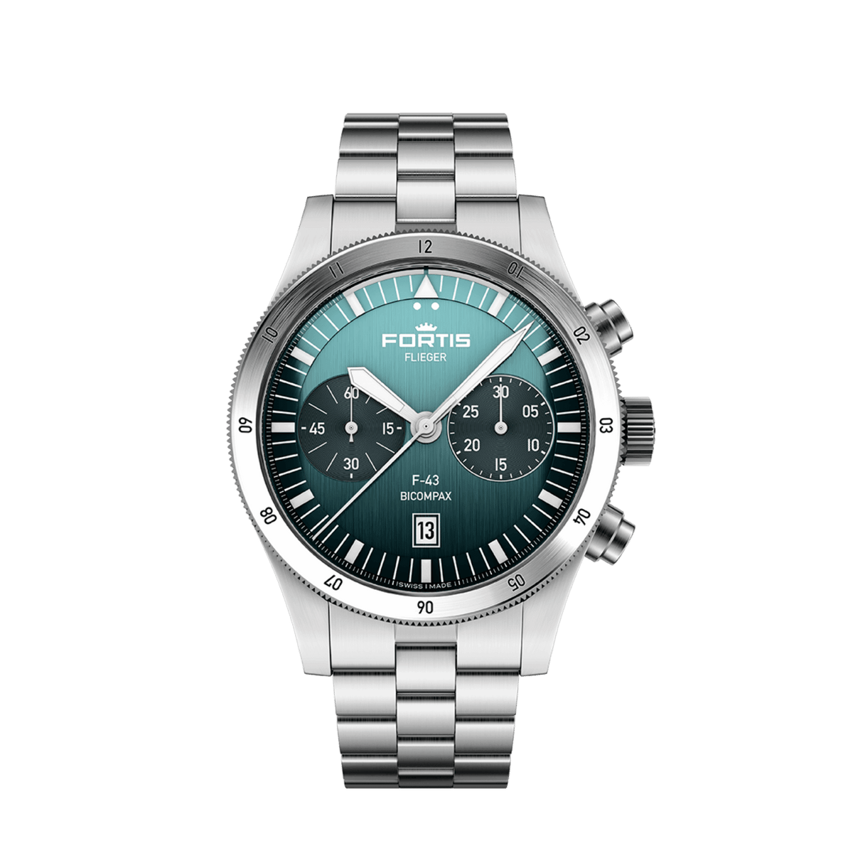 Flieger F-43 Bicompax Petrol / Block Bracelet
